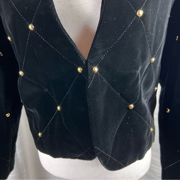 Vintage Black Velvet Gold Stud Lined Formal Bolero Jacket Medium 1991 Holiday - Picture 9 of 10
